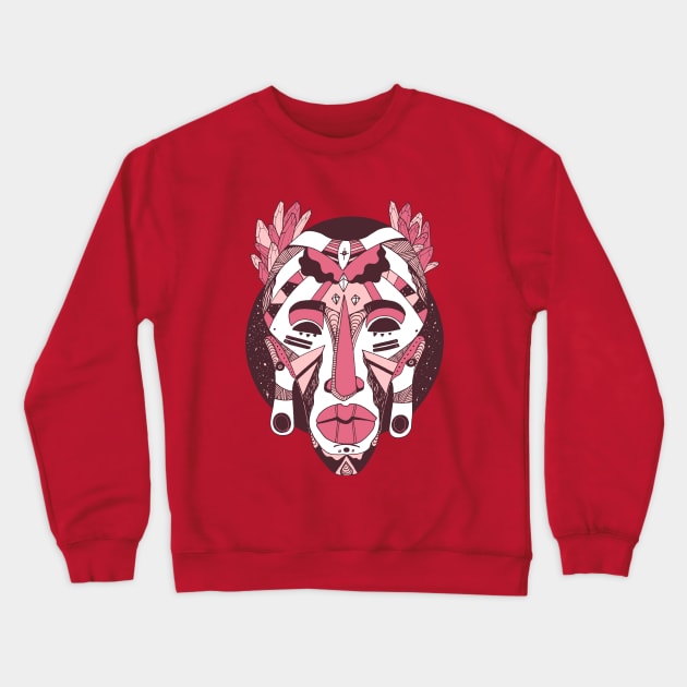 Pink and White African Mask 1 Crewneck Sweatshirt by kenallouis